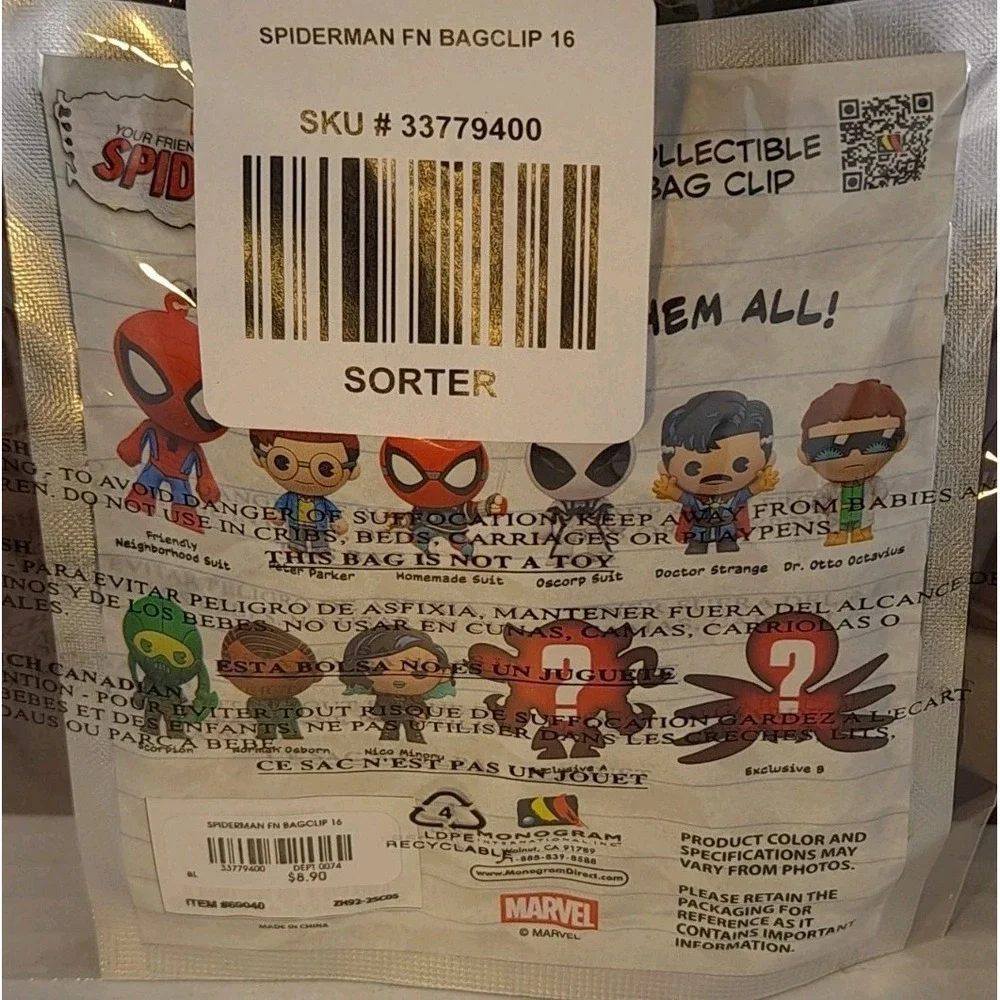 Monogram: MARVEL‎ SPIDER-MAN 3-D Foam Bag Clip Mystery Bag 1 x Random Blind Bag